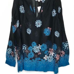 LOFT Floral Popover Tunic Top Women's Medium